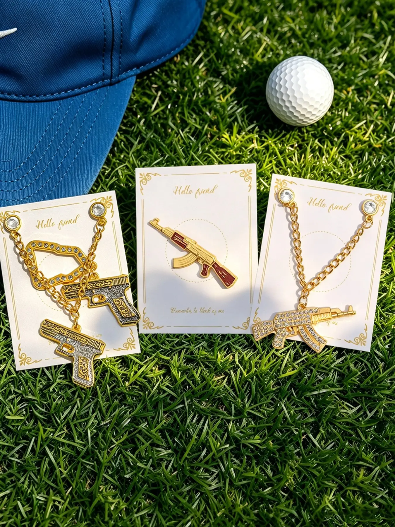 4pcs Golf Hat Pin Set, Gun & Rhinestone Chain Lapel Brooch, Elegant Cap Jacket Decor, Sparkling Decorative Pins, Perfect for Stylish