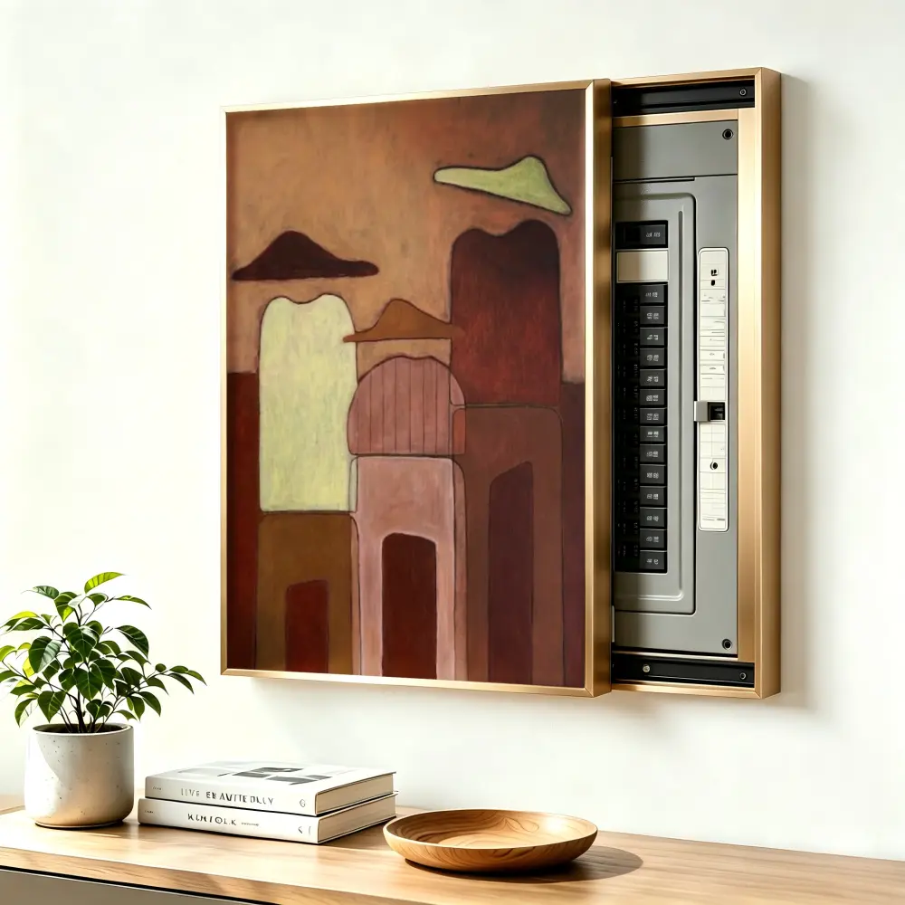 ElectricalPanel Cover Decorative Breaker Box Cover Fuse Box Cover Abstract Earth Tone Geometric Shapes Aluminum Alloy Frame With High Quality Canvas, LivingRoom Home Office