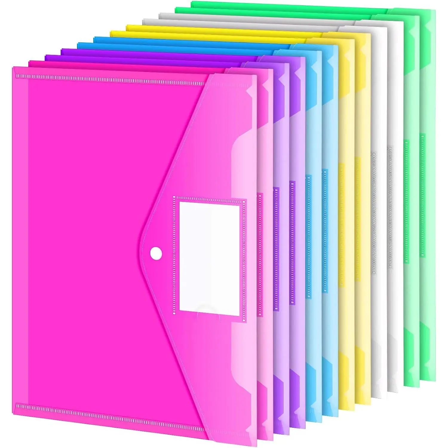 12 Pack Folders Plastic Envelopes with Snap Closure, Clear Plastic File Folder for Document, Letter A4 Size Poly File Envelopes with Label Pocket for Home Work Office Organizer, 6 Colors