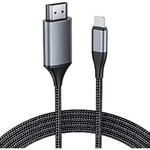 Upgraded 1080P HDTV HDMI Cable Adapter Connector, Digital AV Video Sync Screen Compatible Converter for iPhone/i-Pad Devices, HDMI Cable for iPhone, No Need Power Supply (6.6 ft, Grey)
