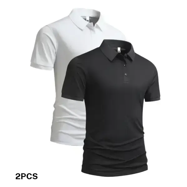 Men’s summer short sleeve polo shirt two pack, business casual style, made from skin friendly fabric with a turn down collar and button design, slim fit for everyday commuting. Men's Soft