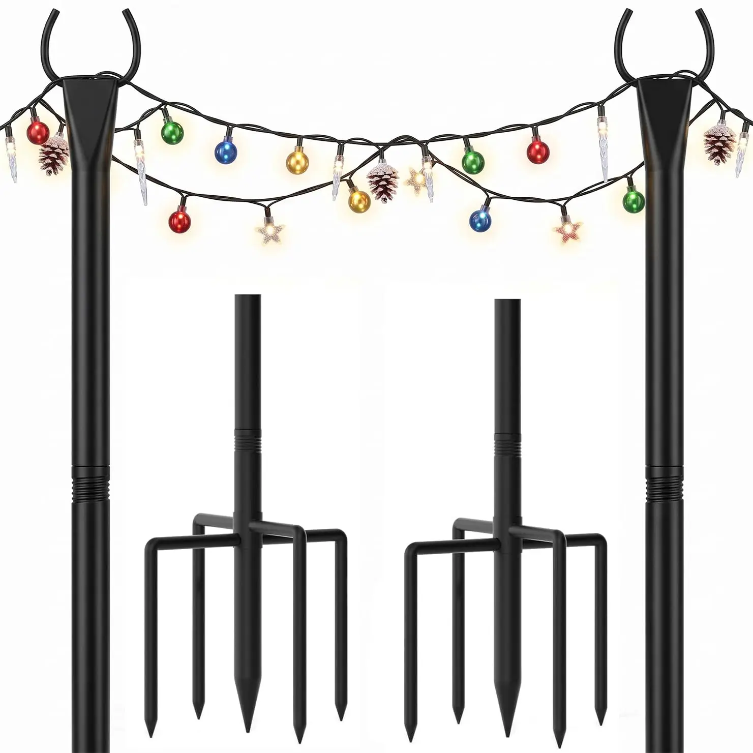 GAOMON Outdoor String Light Poles - Heavy-Duty Steel with 5-Prong Base, Waterproof and Rust-Proof, Available in 2 or 4 Pack, 10FT Tall, Ideal for Patio, Garden, Wedding, Party, Black Finish