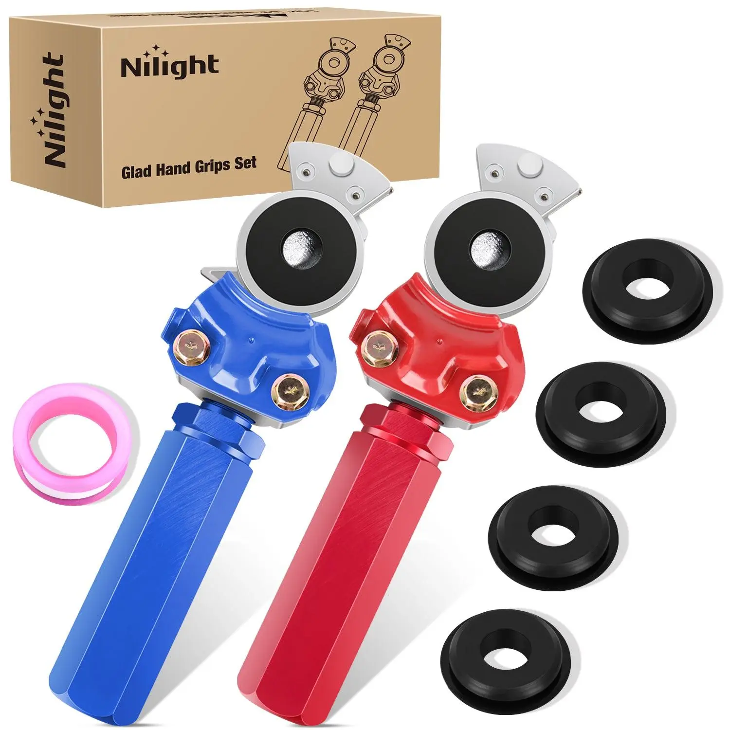 Nilight Heavy-Duty Glad Hands Grips Set with Seals, Polyurethane-Aluminium Alloy Extension Handles Kit, Bendix 278850 & BWP M313C Service Brake Air Hose Coupling Connectors (1 Pair) for Cascadia Semi Truck Trailer Brake System