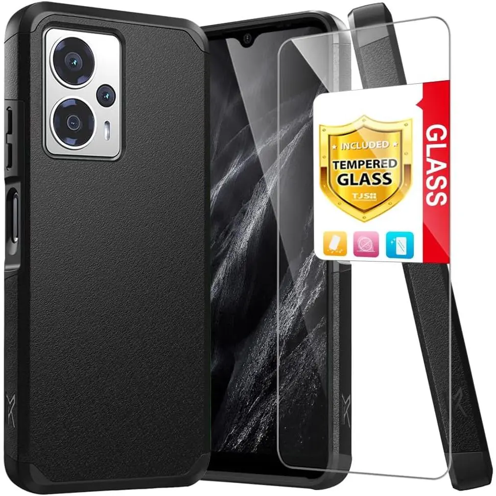 TJS Compatible with Cricket Outlast 5G 2024 Case, AT&T Motivate Pro 5G Case, with Tempered Glass Screen Protector, Dual Layer Hybrid Magnetic Support Shockproof Heavy Duty Phone Case (Black)