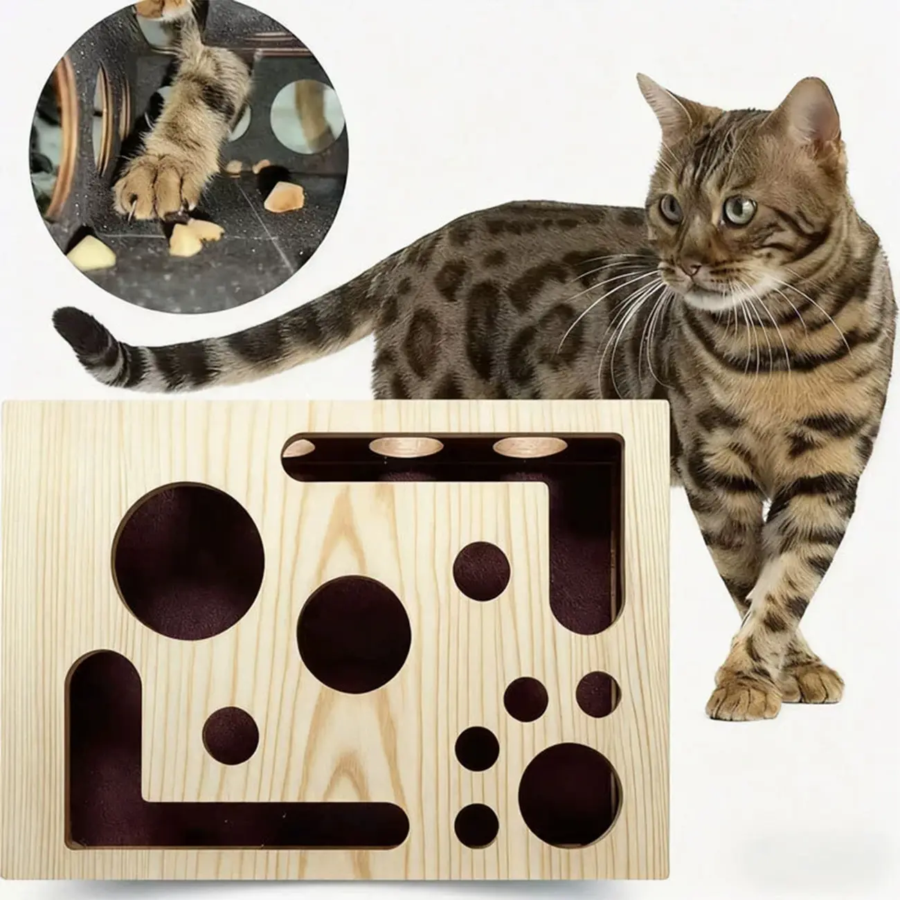 Cat Scratching Enrichment Box, Real Wood Fun Cat Claw Grinding Board, Dual-Use Nail File & Toy, Indoor Cat Scratch Pad (1 Piece)