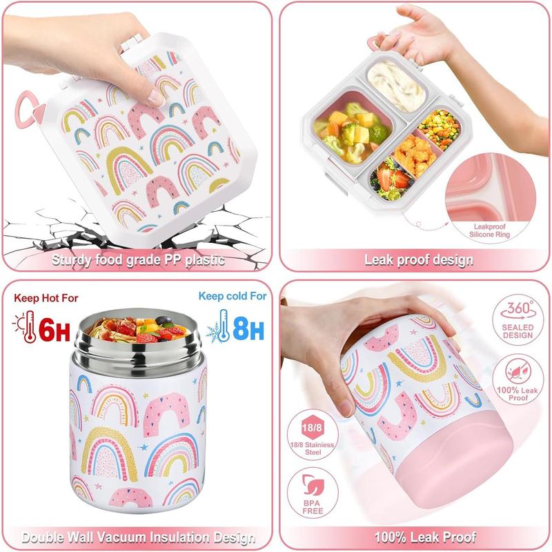 Bento Lunch Box for  with 12oz Soup Thermo Leak-Proof Lunch  Container with 5 Compartment Thermo Hot  Jar and Insulated Lunch Bag for   Girls Boys to School