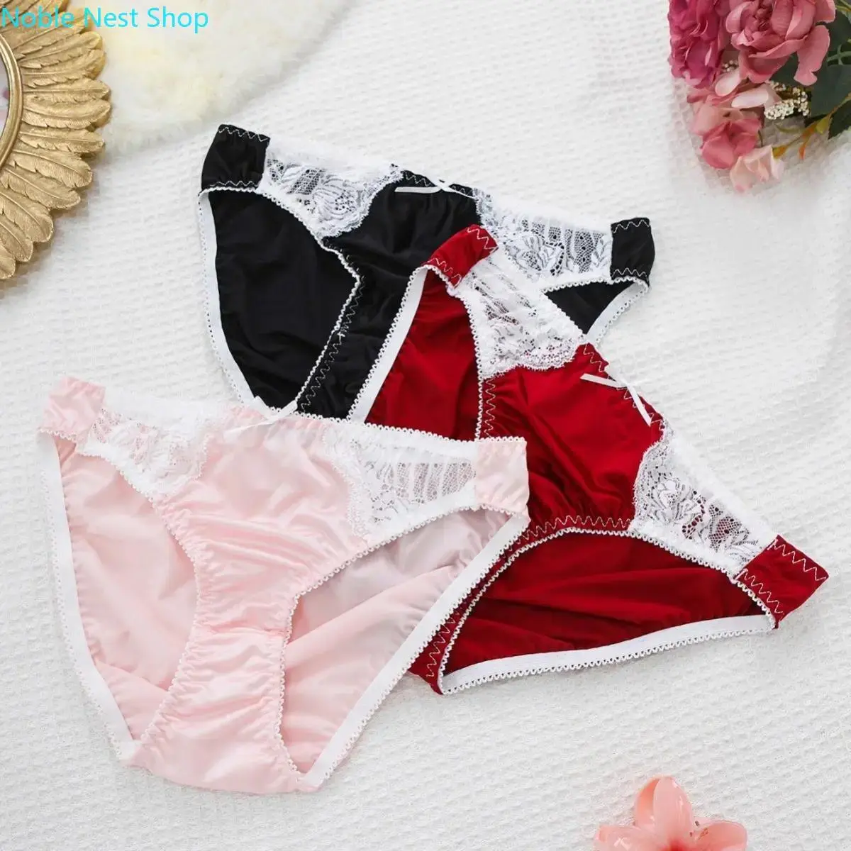 Women's Mid Waist Briefs 3-Pack with Stretch Lace Edge, Soft and Breathable Panties for Casual Everyday Wear, 3Pcs