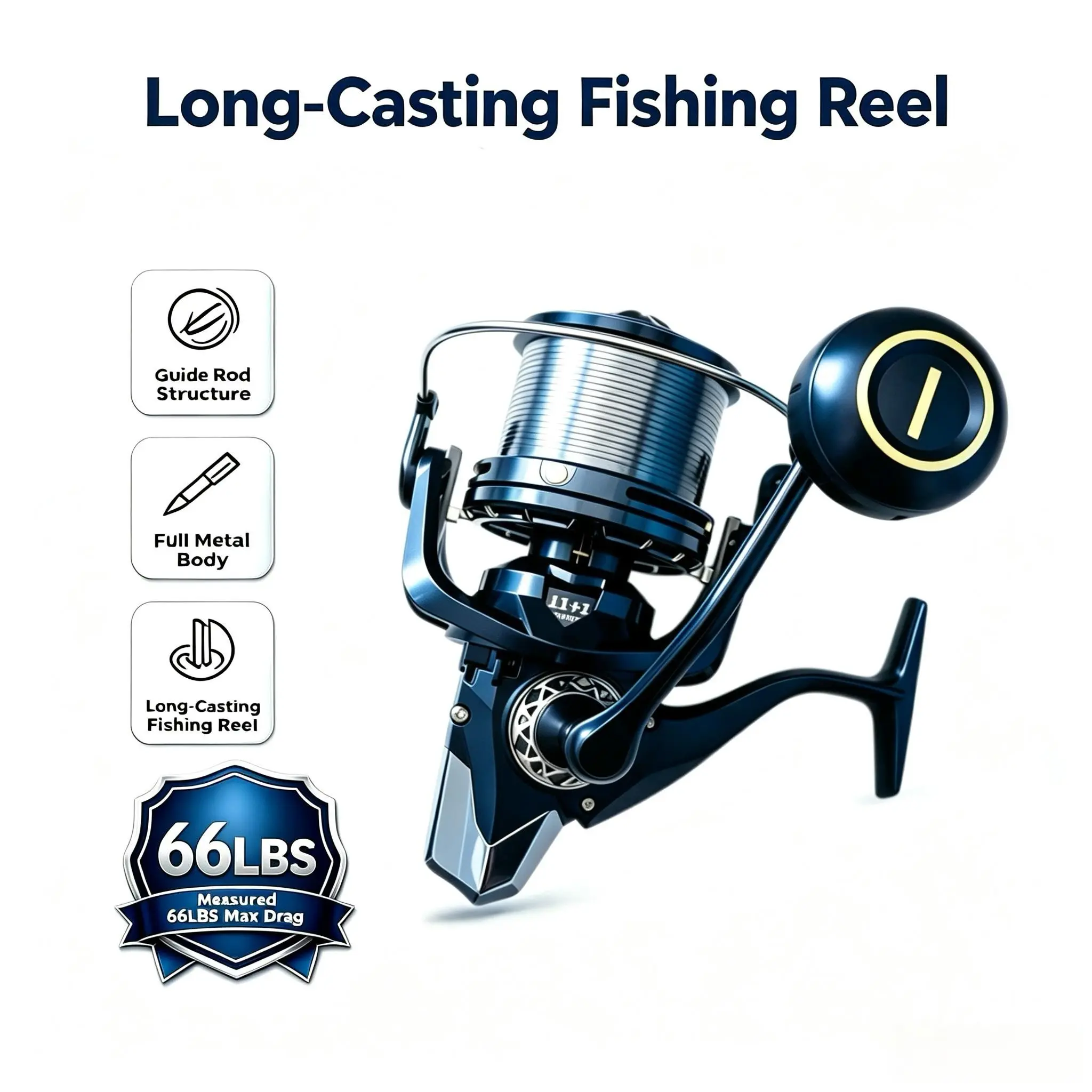 Long Cast Spinning Baitcasting Fishing Reel-Aluminum Alloy Body, Max Drag 66.14LB, 11+1BB, 9000-14000 Model No Gap with Large CNC Rocker Arm Grip, Freshwater Saltwater Fishing Tackle Suitable for Large Fishing, Fishing Tackle Fishing Gifts