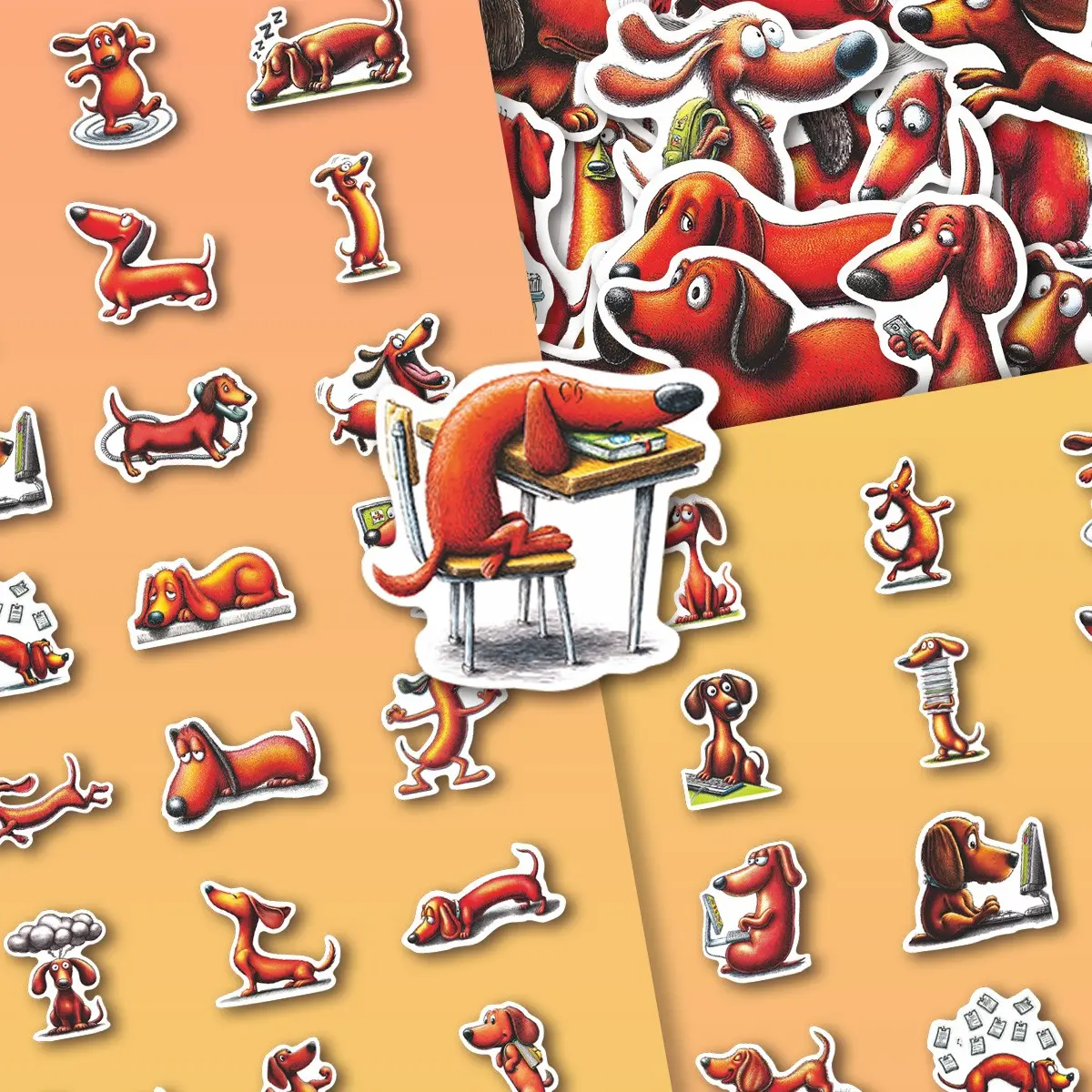 50 Pcs Funny Expression Dachshund Vinyl Stickers Pack | Playful Sausage Dog Sketch Art Decals | For Laptop, Water Bottle, Notebook, Luggage & Vehicle Surface Decor | For Aesthetic & Hobby Collectors