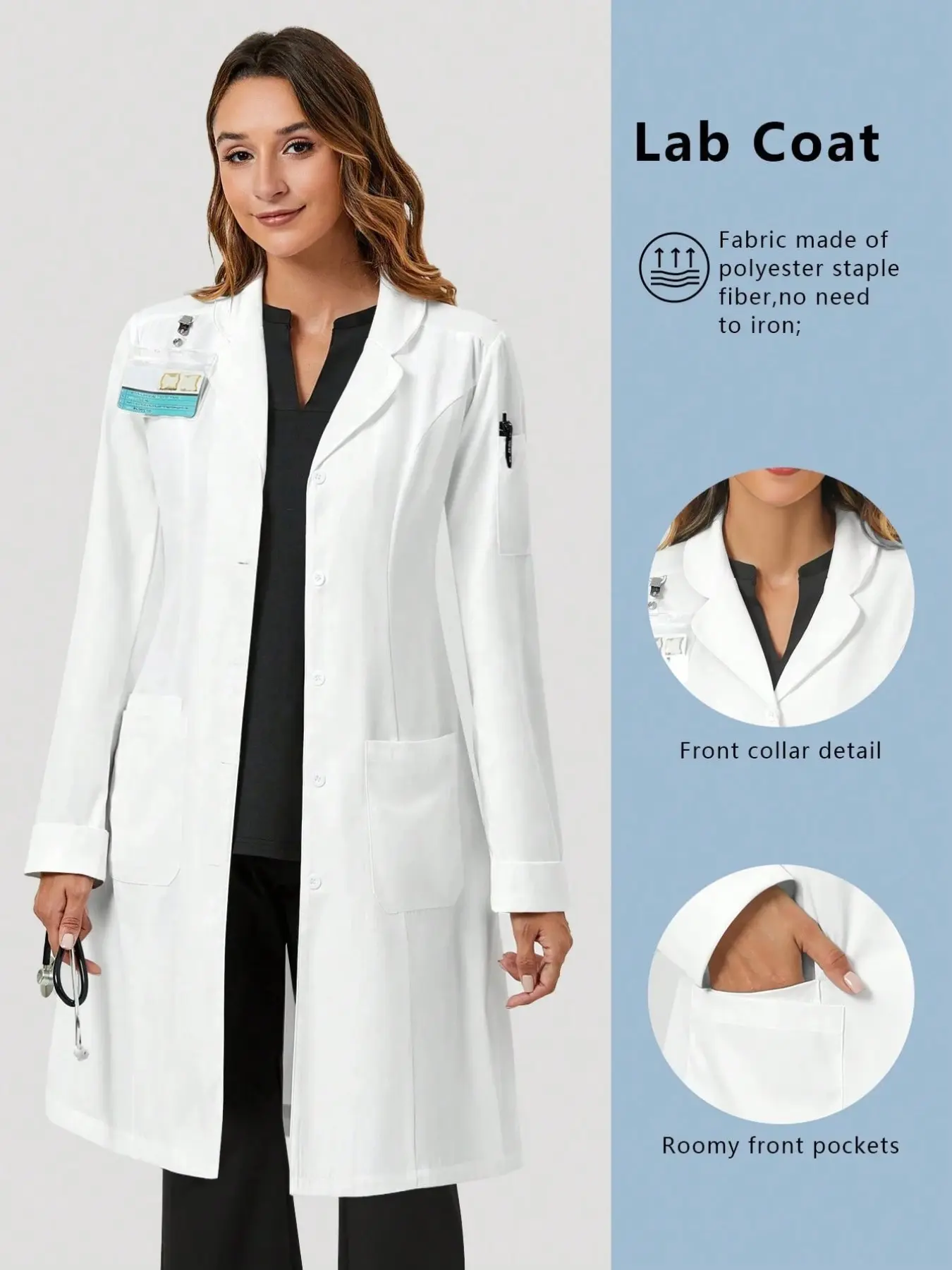 Solid Color Multi-Pocket Long Sleeve Lab Coat, All-Season Fashion Commuter Workwear Outerwear Jacket, Women's Professional Top