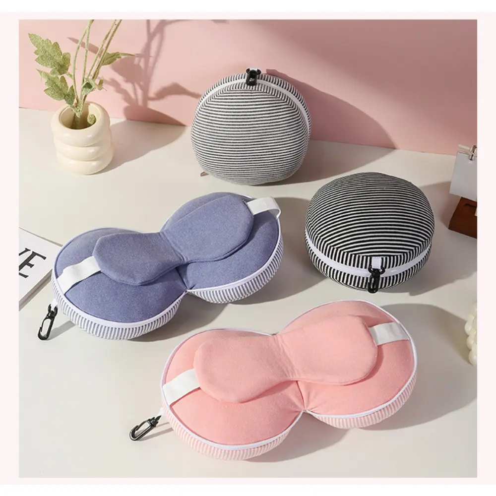 2 in 1 Foldable Travel Neck Pillow with Built-in Sleep Eye Mask Portable PP Cotton U-Shaped Pillow Compact Zipper Storage Rest Cushion for Airplane Car Office Nap