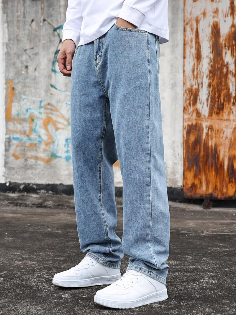 Men's Pocket Straight Leg Jeans with Pockets, Regular Fit Casual Comfy Denim Pants for Daily Wear, Fashion Men's Bottoms for All Seasons