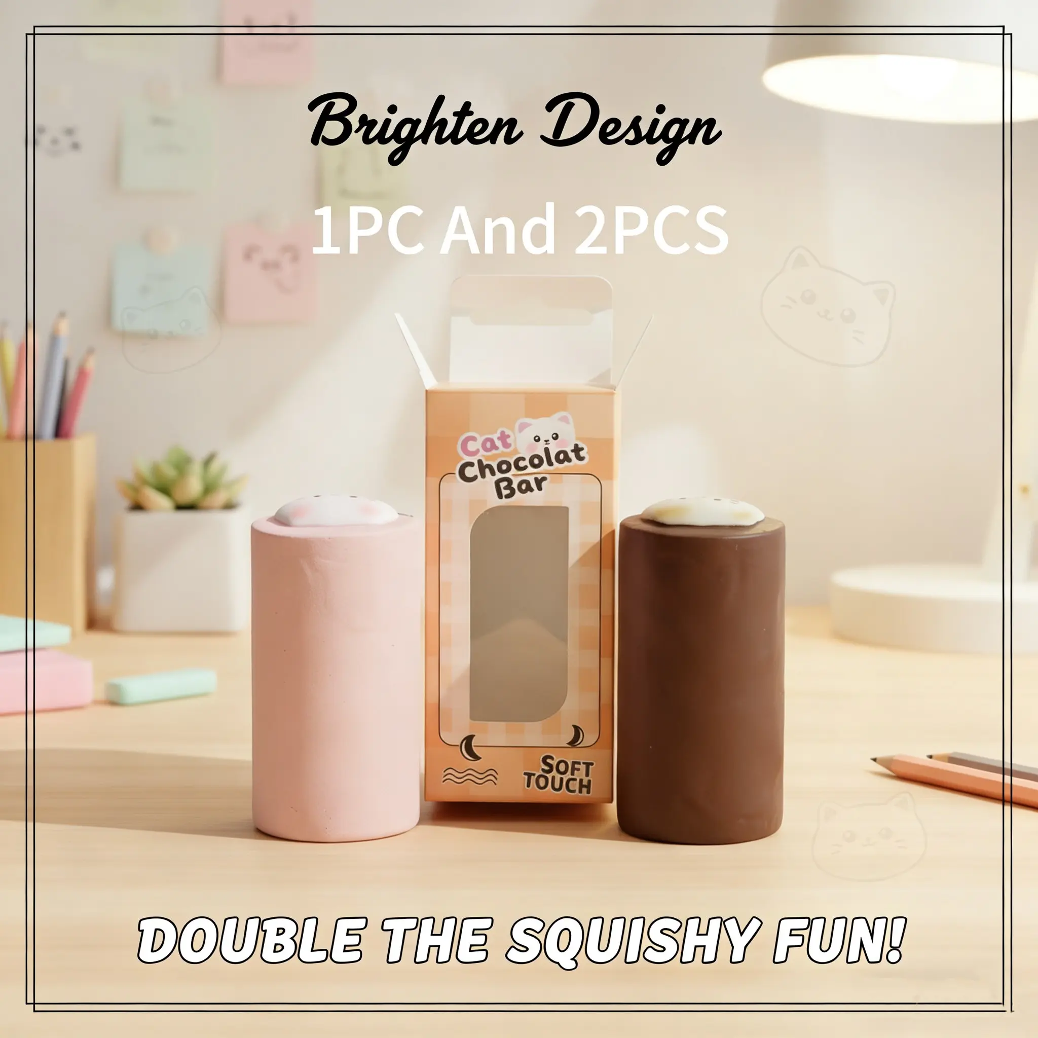 1pc Cat-Shaped Chocolate Bar Squeeze Toy—a soft, slow-rebound sensory toy and fun squishy toy. This breathable, relaxing, soft, and slow-bouncing stress-relief desk accessory features a durable, unique design. A must-have relaxation tool for adults