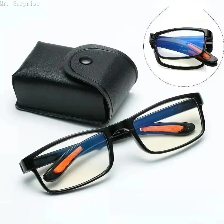 Unisex Foldable Blue Light Blocking Reading Glasses - Lightweight Compact Travel-Size Readers with Pocket Case, Single Item, Bluelight Blocking, Blue Light Lenses Non-Prescription Glasses, Reading Eyeglasses