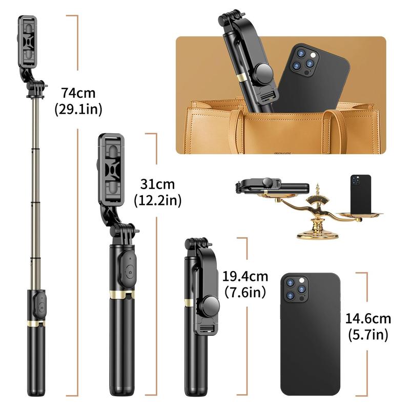 Selfie Stick Tripod with BT Remote Control, Expandable BT Tripod Selfie Stick, Foldable & Adjustable Selfie Stick Stand for iPhone&Android Phones