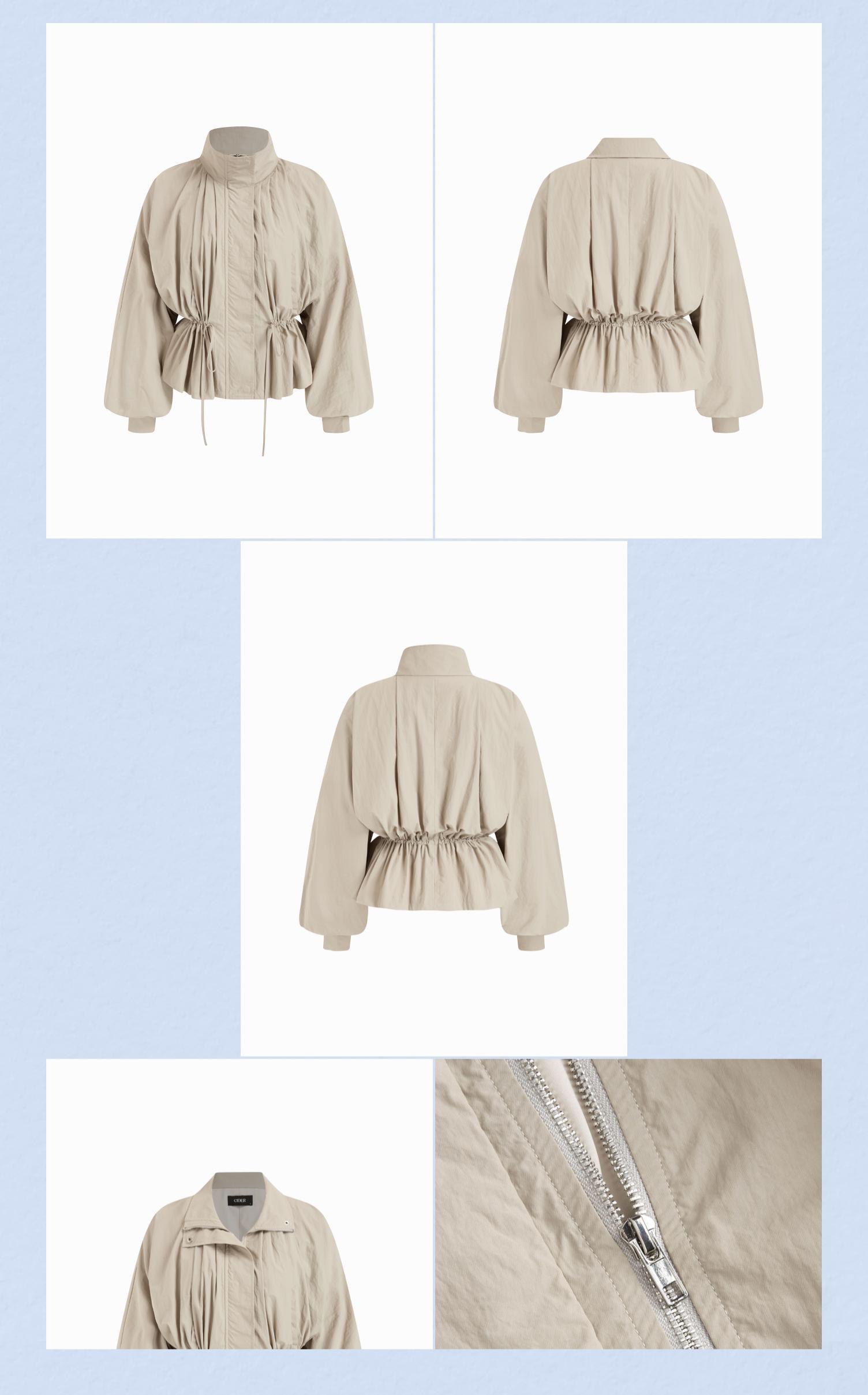 Cider Oversized Stand Collar Drawstring Waist Jacket