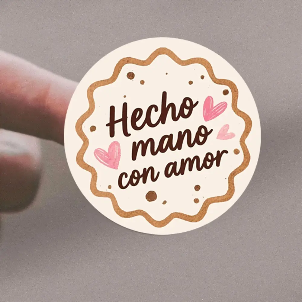 72 Spanish Stickers 'hecho a Mano Con Amor!', Heart & Text Design, Round Labels for Jars, Gift Wrapping