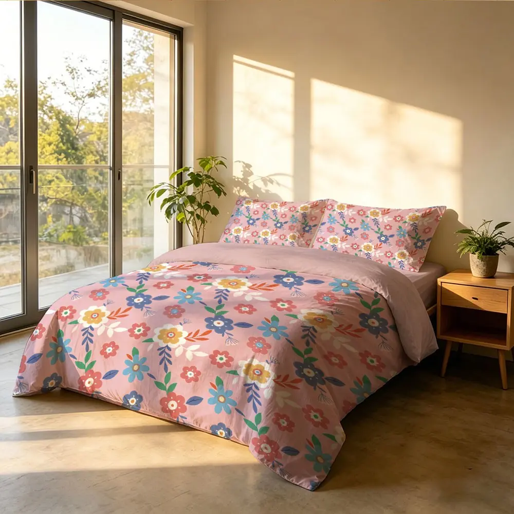 3-piece quilt cover set (1 quilt cover +2 pillowcases, coreless) Foundation retro contrast color large floral blue red flower cluster color flower leaf printed B & B hotel bedroom dormitory bedding quilt cover Decorative Bedding Set