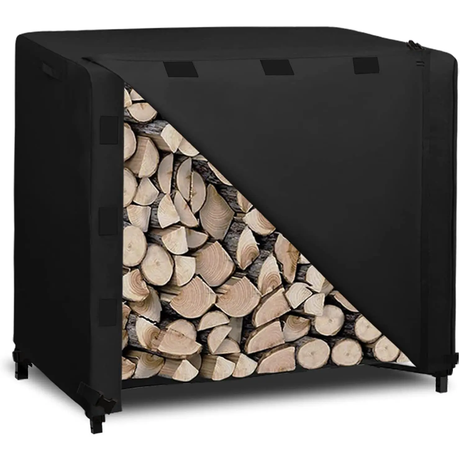 4 Feet Outdoor Log Rack Cover Waterproof Weatherproof Firewood Cover with Openable Front Flap, (Cover Only, Rack Not Included)