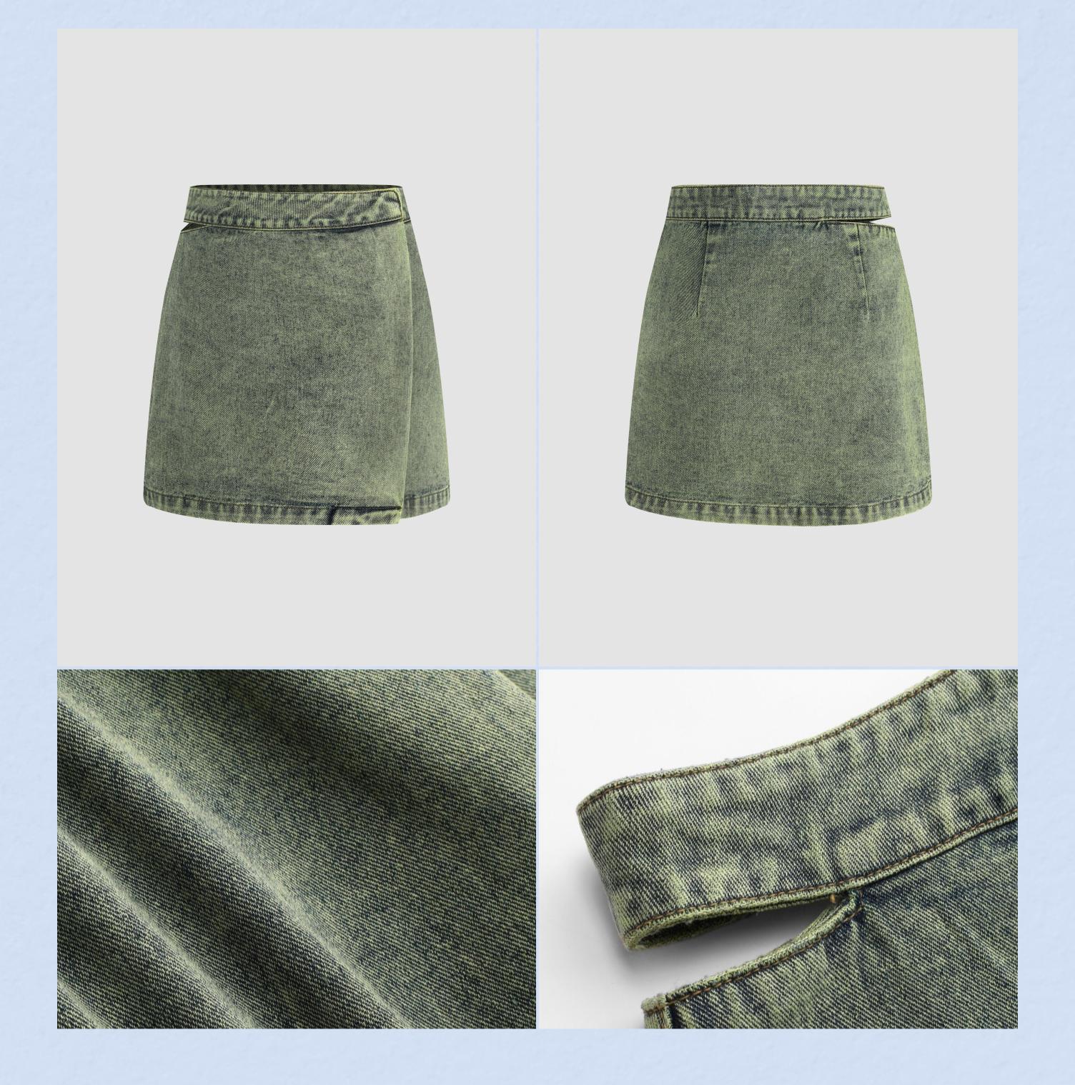 Cider [size 0-10] Denim High Waist Washed Cut Out Mini Skirt