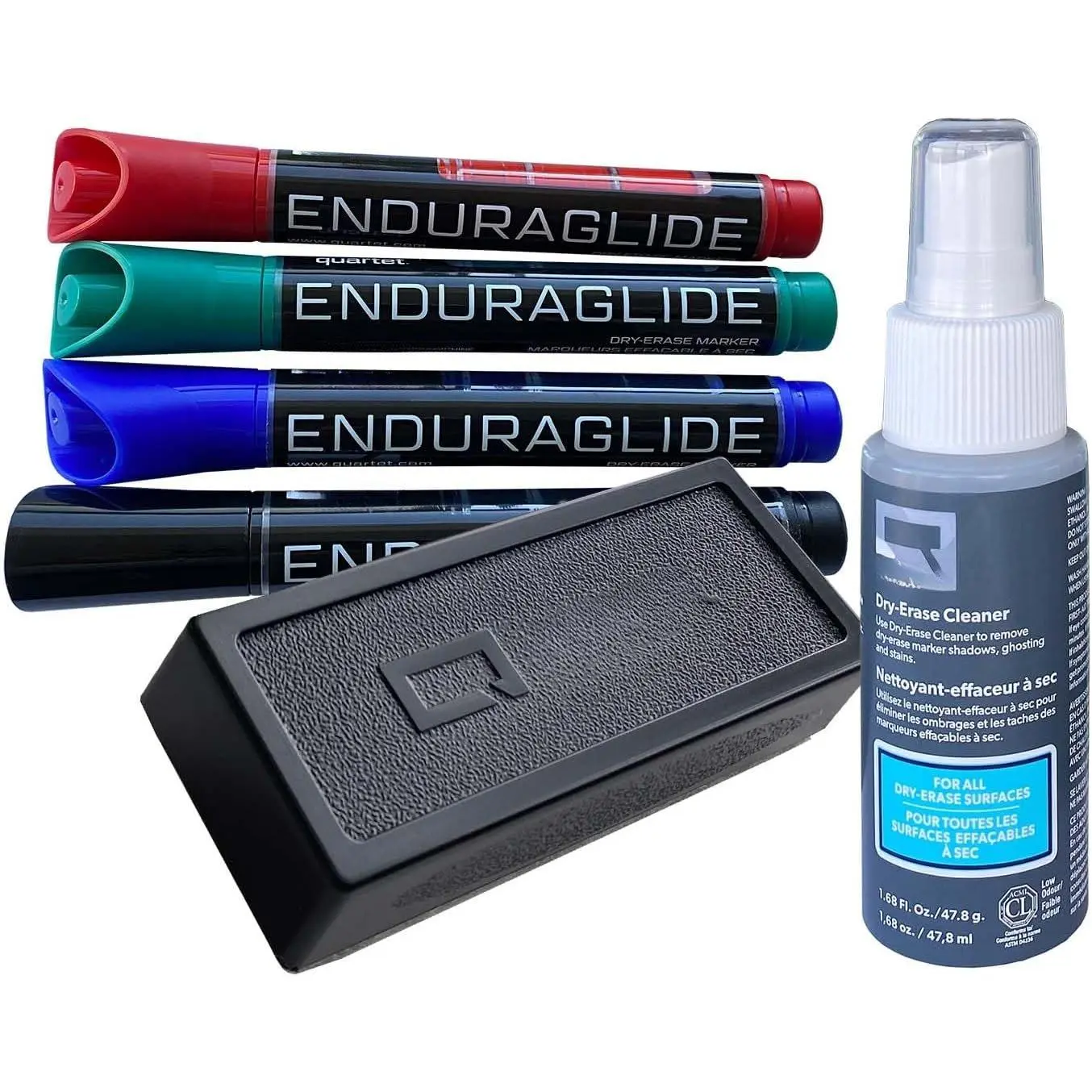 Dry Erase Markers Accessory Kit, Includes 4 Chisel Point EnduraGlide Dry Erase Markers, Whiteboard Eraser & White Board Cleaning  Bottle, for Teachers, , School & Office (5001M-4SK)