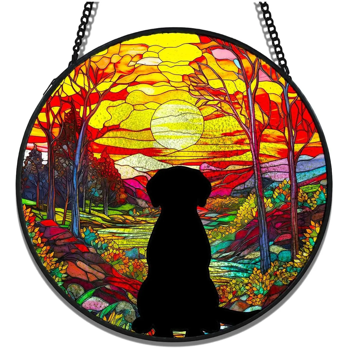 Stained Glass Dog Memorial Suncatcher Window Hanging - Hand-Painted Acrylic Remembrance Keepsake with Metal Chain Hook, Easy-to-Install Sympathy Decor Memorial Gift for Dog Lovers, Excellent Light Transmission