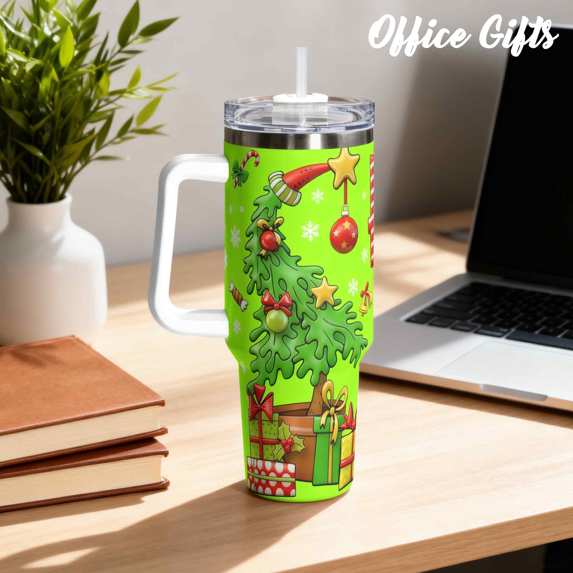 1pc, Christmas Cup 40oz Stainless Steel Vacuum Insulated Tumbler Green Christmas Funny Print  Stainless Steel Bottle Christmas Gifts, For Dad Son Women Mom Sisters Teacher Coworker Friend Brother