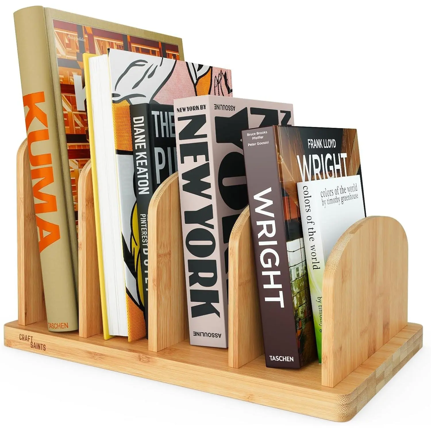 Cook Book Organizer, 4 Sections, Recipe Book Holder Rack, Tabletop Stand for Convenient Cookbook Storage, Vertical Cook Book Stand Kitchen, Binder Holder for Desk & Countertop (Bamboo)
