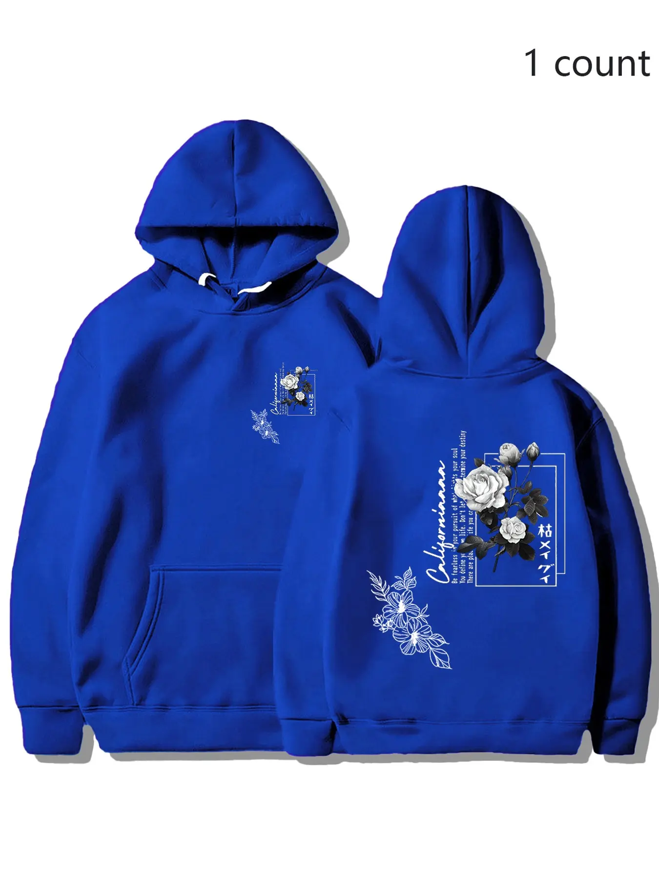 Sober Ny Dark Aesthetic Hoodie, Rose Floral Print, Oversized Soft Fleece, Kangaroo Pocket, Unisex Casual Loungewear