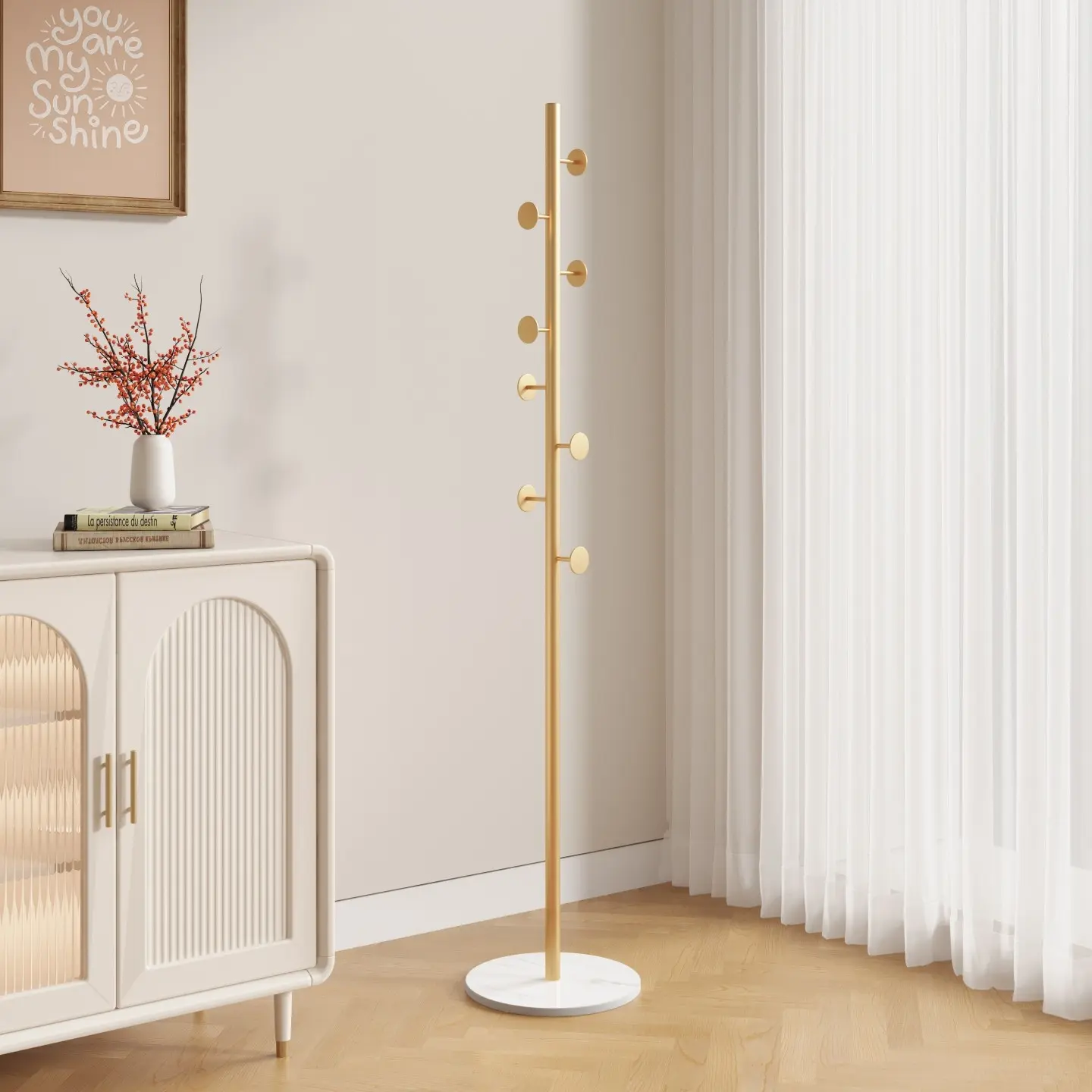 Marble Sturdy Coat Rack Simple Clothes Drying Rack Floor Standing Freestanding Clothing Racks Bedroom Modern Minimalist Hanging Bag Clothes Shelf Home Use