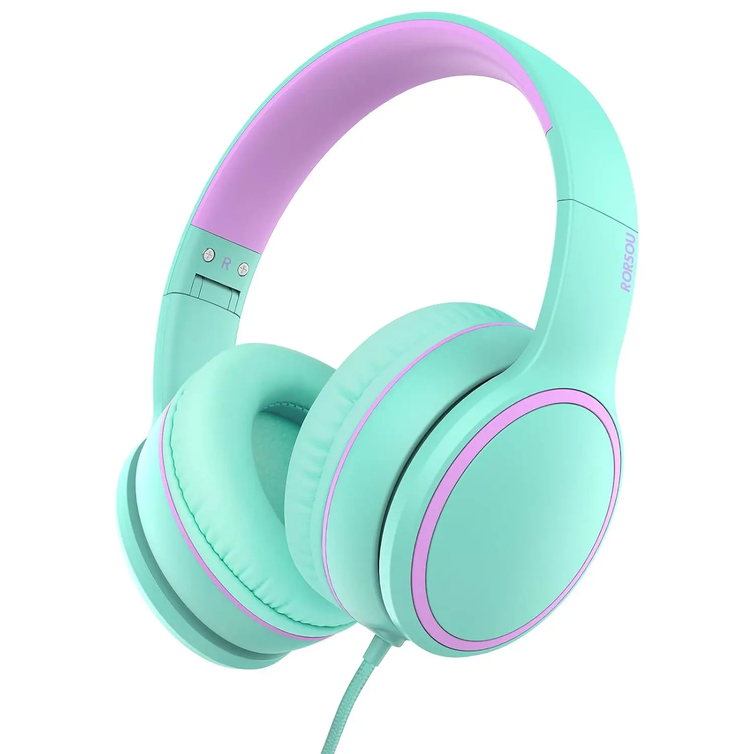 R10 Over-Ear Headphones with Microphone, Lightweight Folding Stereo Bass Headset with 1.5M No-Tangle Cord, Portable Wired Headphones for Smartphone Tablet Computer MP3 / 4 (Green)