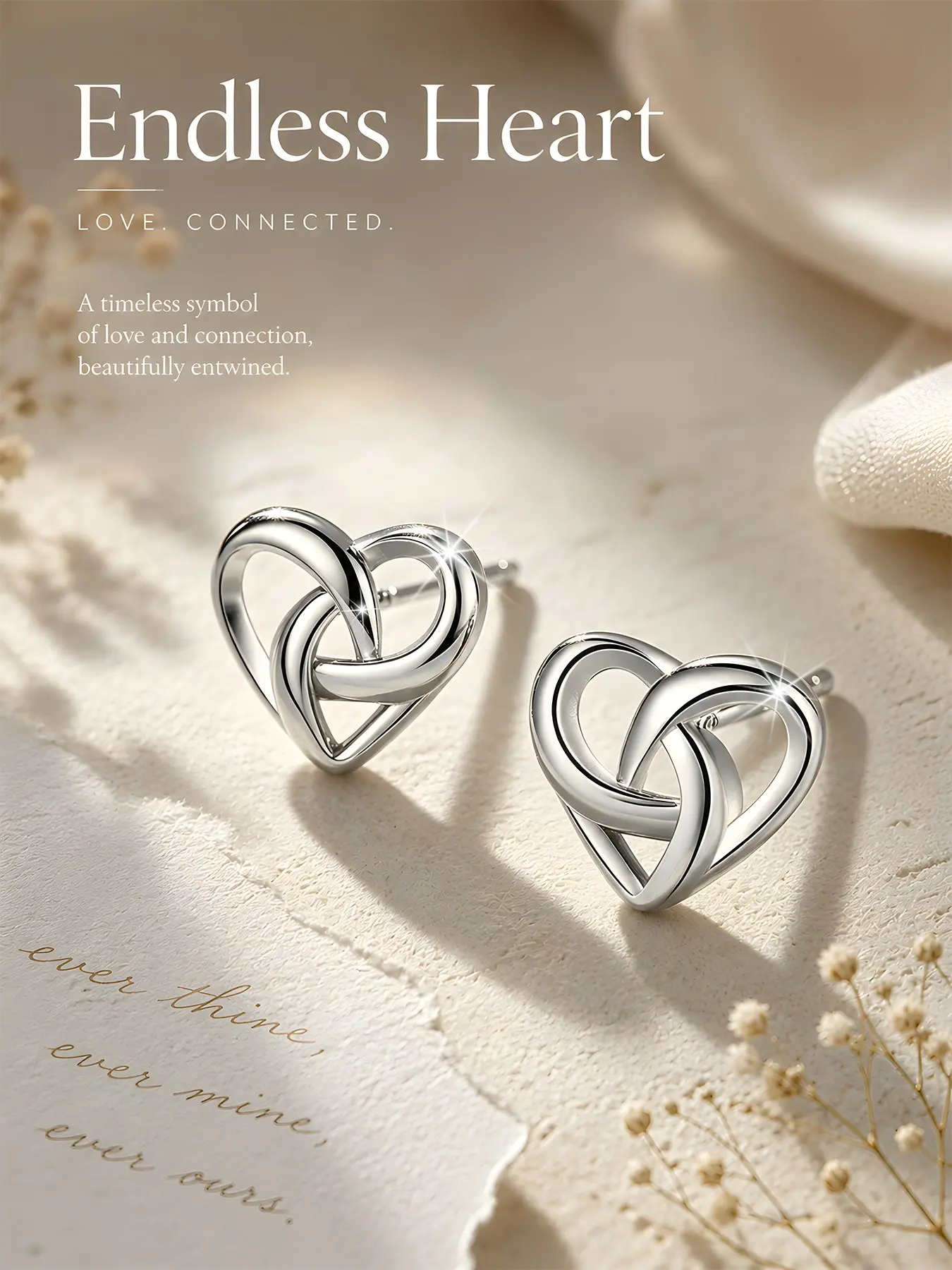 A pair of women's sexy and elegant 925 silver Celtic knot heart classic style High Quality earrings, nickel-free, fashionable and simple, with a temperament, suitable for daily wear, perfect as a holiday gift for friends, and also as ear jewelry