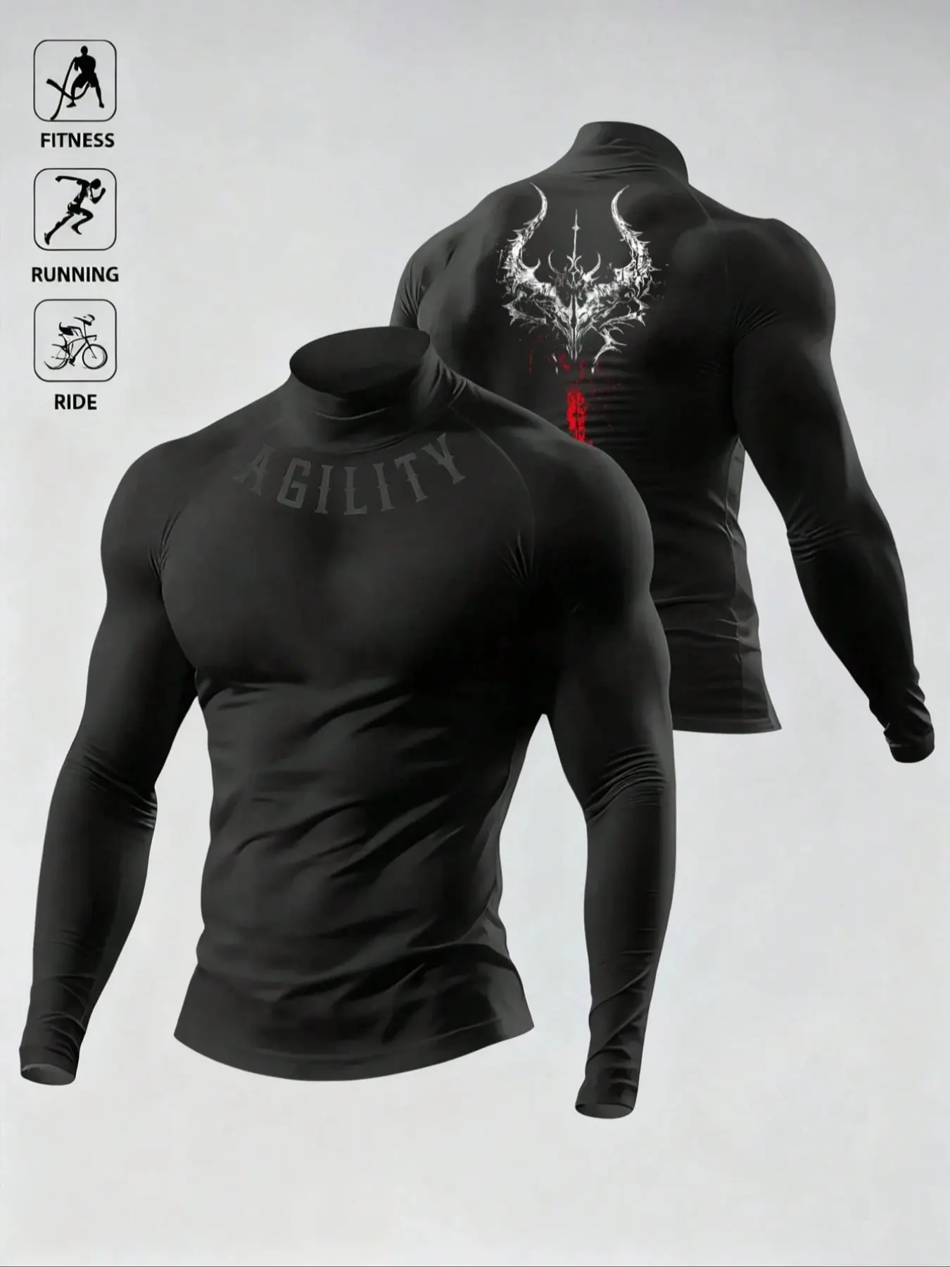 Men's Casual Breathable Fitted Long Sleeve Sports T-Shirt, Compression Top with Turtle Neck Design, Fitness Long Sleeve Shirt, Athletic Tee, Dry Fit Shirts