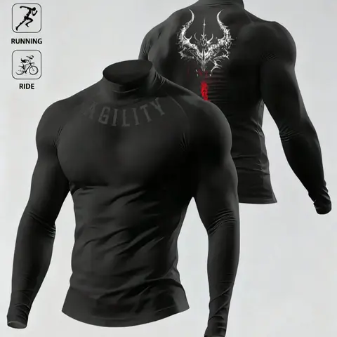 Men's Casual Breathable Sporty Fitted Long Sleeve Sports T-Shirt, Compression Top with Turtle Neck Design, Fitness Long Sleeve Shirt, Athletic Tee, Dry Fit Shirts, Dry Fit Performance