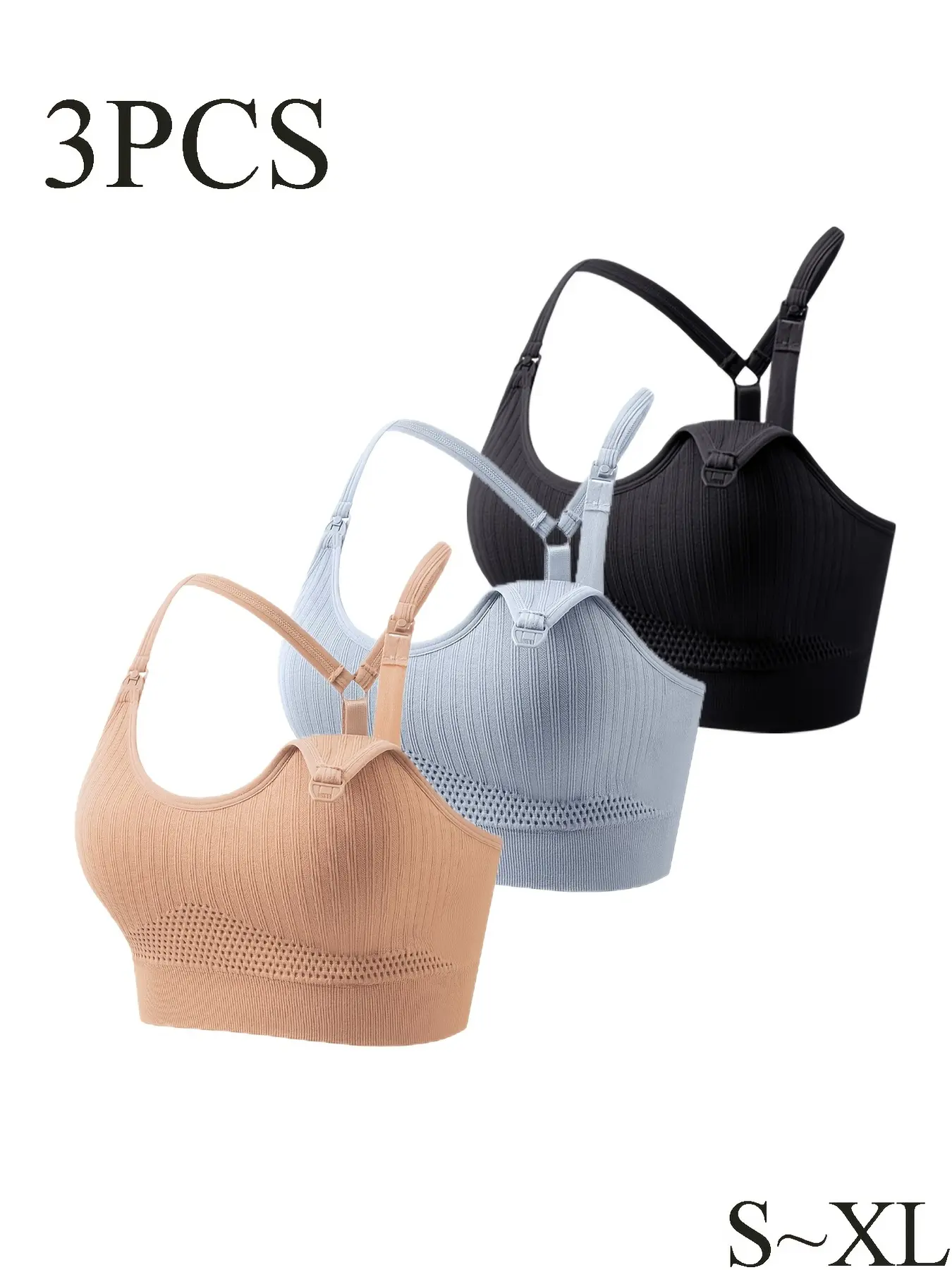 3-Piece Cross-Back Seamless Bra Daily Breastfeeding Underwear Sport Style Removable Chest Pad Adjustable Shoulder Straps Open Front Buckle Breathable Comfort Breastfeeding Pregnant Breastfeeding Bra