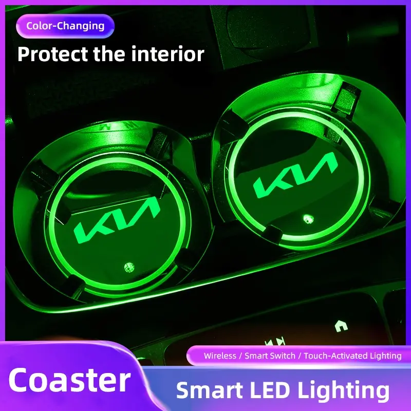 2pcs Car, Automotive Luminous Water Cup Pad LED Atmosphere Light Car Accessories For KIA K9 Sportage Niro K5 Carnival EV6 EV9 EV3 K8 Stinger Forte Ceed Cerato Sorento RIO Picanto Proceed Soul Cadenza Borrego Ray EV Syros K4 Telluride Sonet Seltos