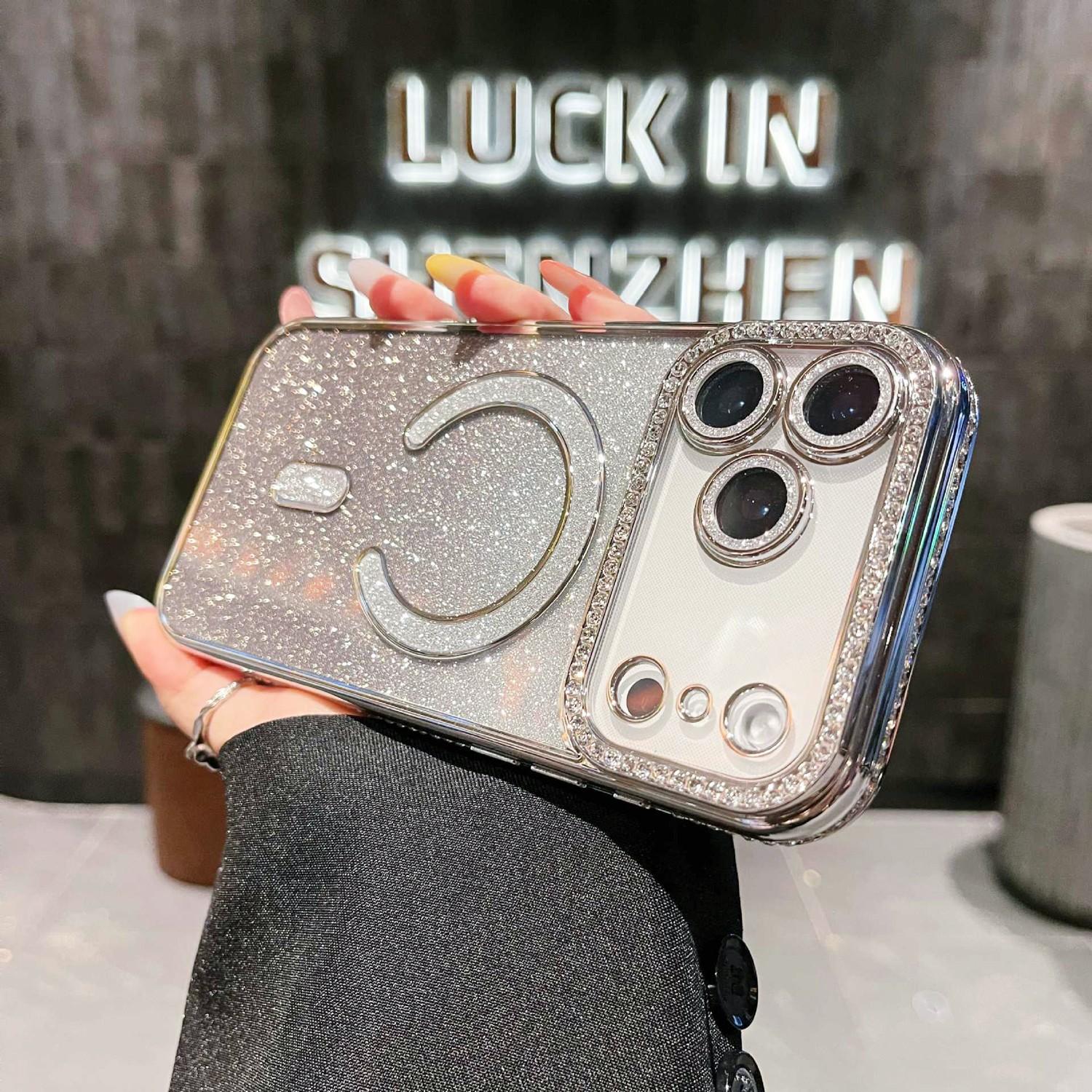 OREKROY Luxury Bling Glitter Case for iPhone 17 Pro Max, 17 Air, 17 Pro, 16, 15, 14, 13, 12 Pro Max – MagSafe Compatible, Sparkle Rhinestone Diamond Protective Case, Shockproof, Camera Lens Protector, Premium Plating, Perfect for Women & Girls