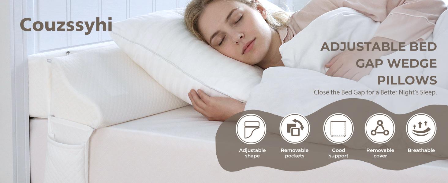 Bed Wedge Gap Filler King Size, Wedge Pillow for Headboard Gap, Foldable Mattress Gap Filler Close The Gap (0–7") Between Headboard and Mattress, Bed Crack Pillow, 76*10*6 in, White