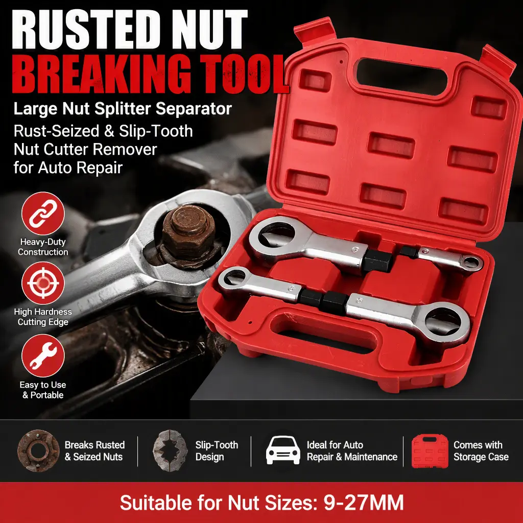 Rusted & Stripped Nut Splitter Tool, Nut Breaking Cutter Separator, Heavy‑Duty Bolt Nut Removal Tool for Corroded Jammed Nuts