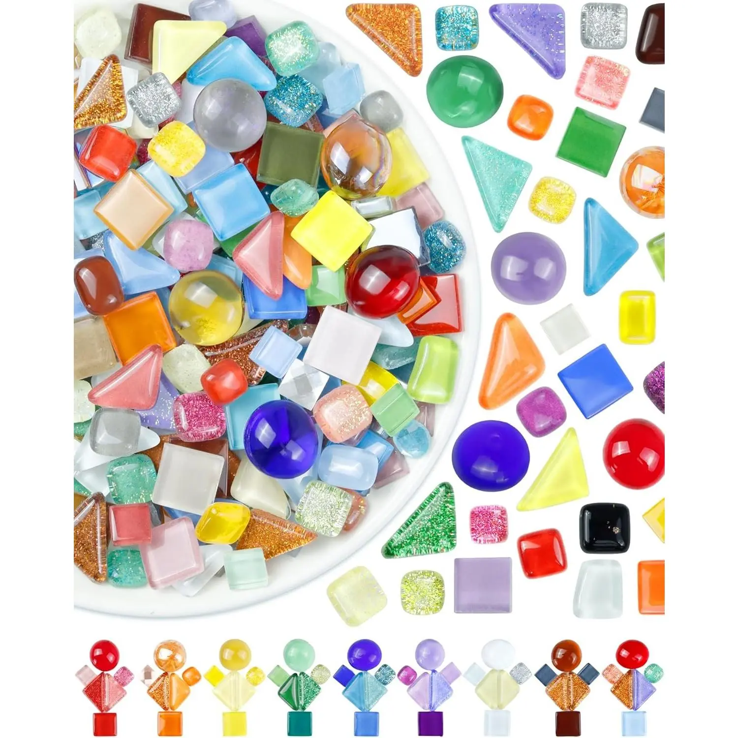 420g Mosaic Tiles for Crafts - 280Pcs Glass Mosaic Kits, Mixed Shapes Mosaic Glass Pieces for Art, Irregular Tiny Mosaic Tile for DIY Projects, Home Decoration(Mix)