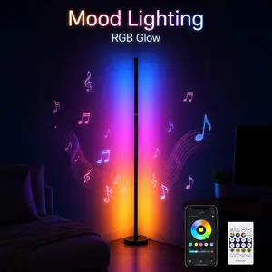 Smart LED Corner Lamp, LED Atmosphere Lamp, RGB Floor Lamp with Music Sync, 16 Million Colors & Dynamic Scenes, App/Remote/Button Control, Space Saving USB Powered Lamp for Bedroom Gaming Room