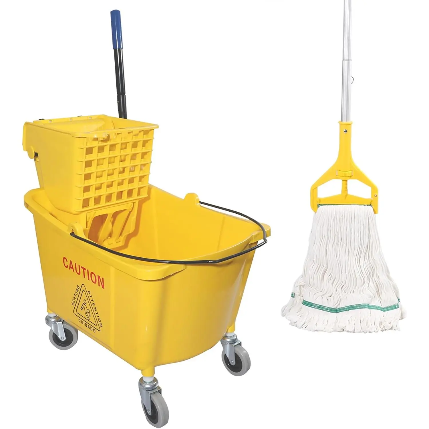 Commercial Mop Bucket with Side Press Wringer  Wheels | 35 Quart, Yellow, Including  Commercial Mop