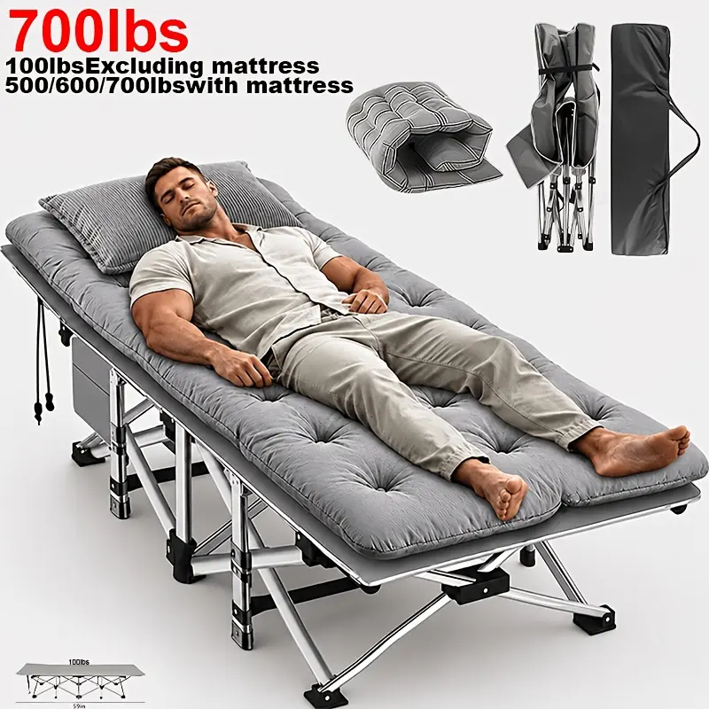 Folding Bed with Mattress, Foldable Guest Bed/camping Bed, 59 (optional Without Mattress)/73/75/77 Inch Portable Adult Sleeping Bed Frame, Capable Of Bearing 100/500/600/700 Pounds - Ideal for Adults, Suitable for Travel And Yard Use.