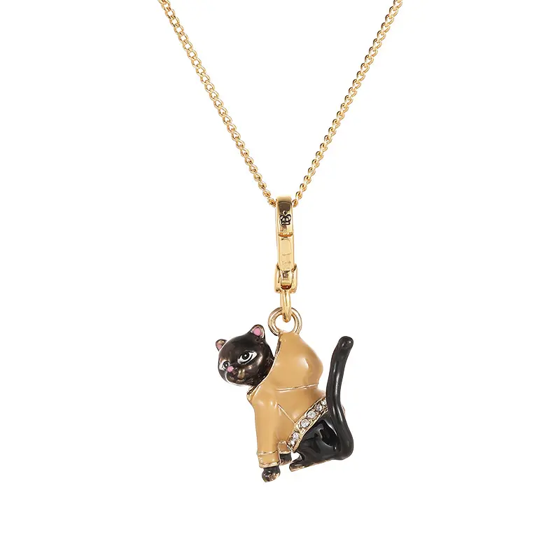 3D Cute Black Cat Pendant Necklace Sparkling Rhinestone Enamel Jewelry Edgy Cat Lover Gift 3-in-1 DIY Tote Bag Charm Keyring