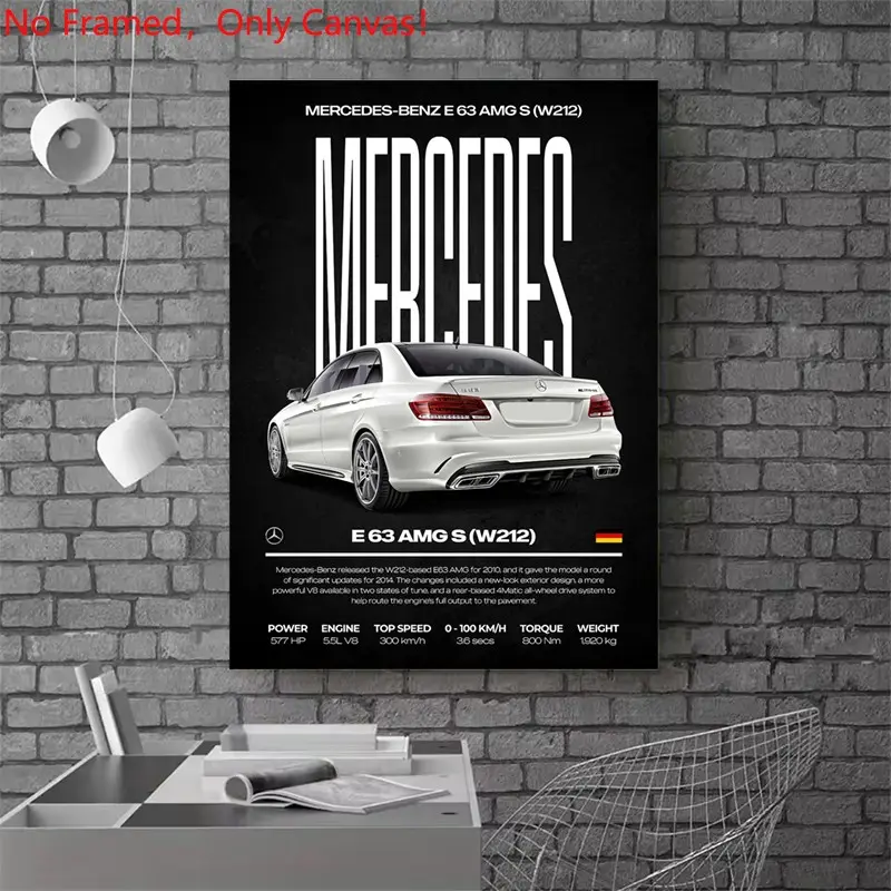 1 Piece/Set frameless canvas painting print poster,Luxury sports car art，E 63 AMG S (W212)， a perfect gift for cars loves, ideal gift for bedroom, living room, dorm hallway, kitchen, mural, wall decoration, room decor
