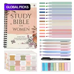 Bible Devotional Gift Set, Spiral-Coil Notebook with Bible Quotes, Guided Bible Study Journal with Pen and Tabs, Religious Gift for Church and Personal Use, Bible Study Supplies