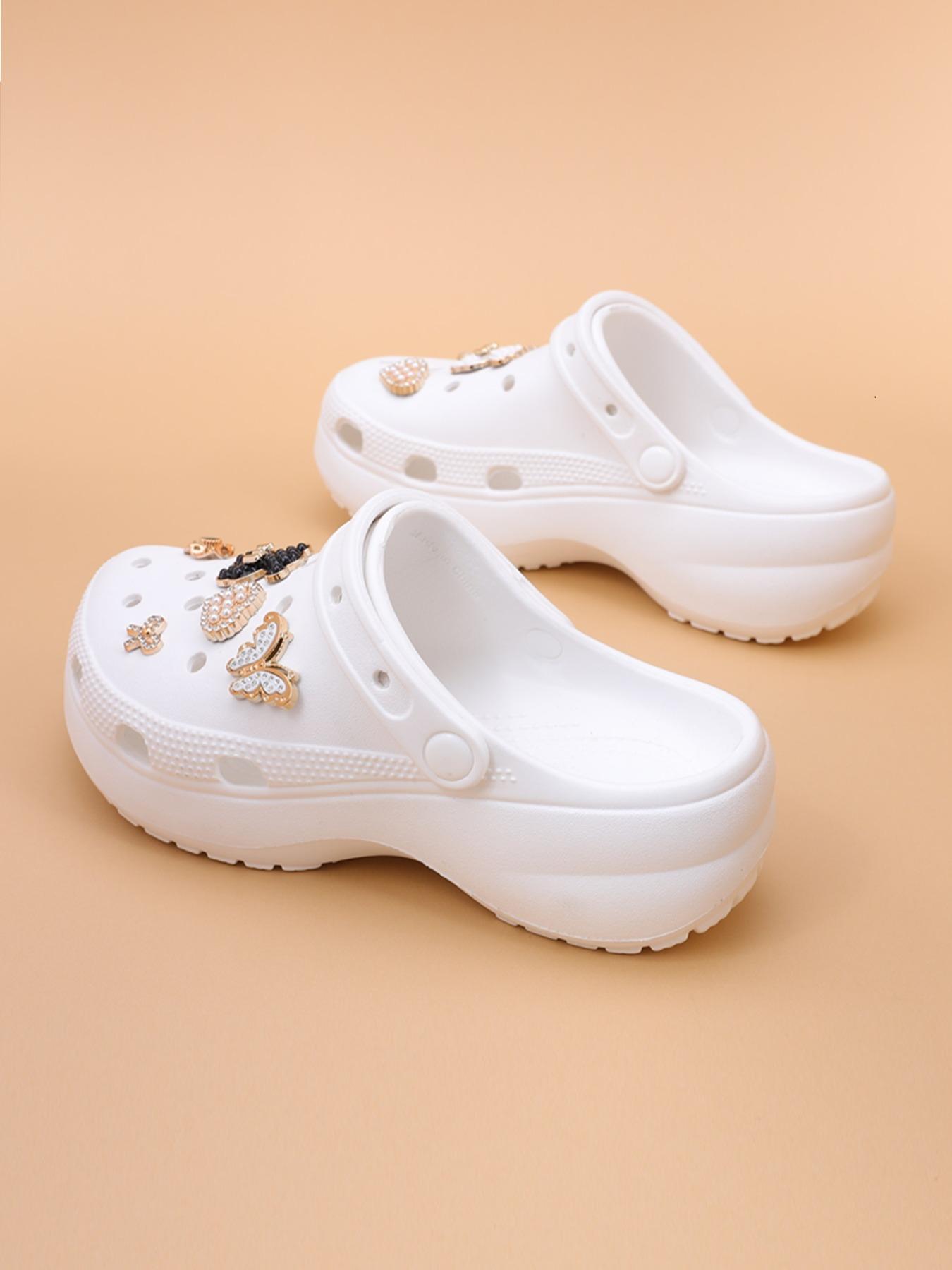 Women's Cute Rhinestone Decorated Slides, Casual Comfortable Platform Slippers for Beach, Eva Beach Slippers, Fashionable Shoes for Indoor & Outdoor Wear, Girl, Soft Sole Slippers, Thick Sole Slippers, Summer Slippers