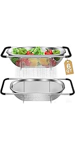 4-1 Colander with Bowl Set - Rotatable Colander for Kitchen(Patented) - Strainers and Colanders - Pasta Strainer with New Upgraded Graters for Fruit Veggie Fun Kitchen Presents - White