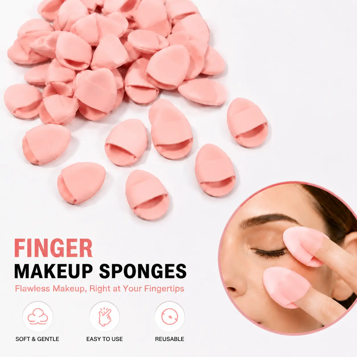Finger Puff Set 10-20-30 Pieces, Makeup Puffs, Cosmetics, Beauty, Latex-Free Mixed Sponge for Liquid Foundation, Concealer, Suitable for All Skin Types-YY0