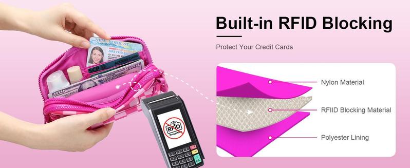 Wristlet wallets for women Nylon Quilted Wallet with 4 Zippers,Travel Credit Card,Holder Cell Phone Organizer, checkered belt bag